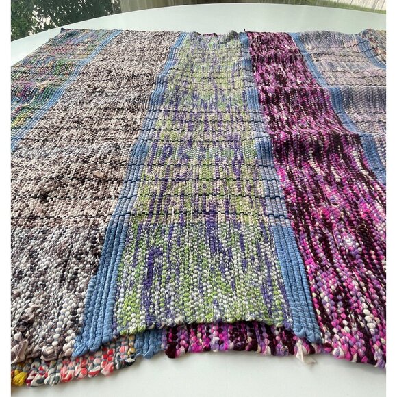 Vintage 60s kilim, handmade rag rug, blue, green, purple entryway or kitchen run - Picture 7 of 10